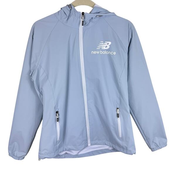 New Balance Gray Full Zip Hooded Lined Windbreaker Jacket Pockets Women's Size M - Picture 1 of 10